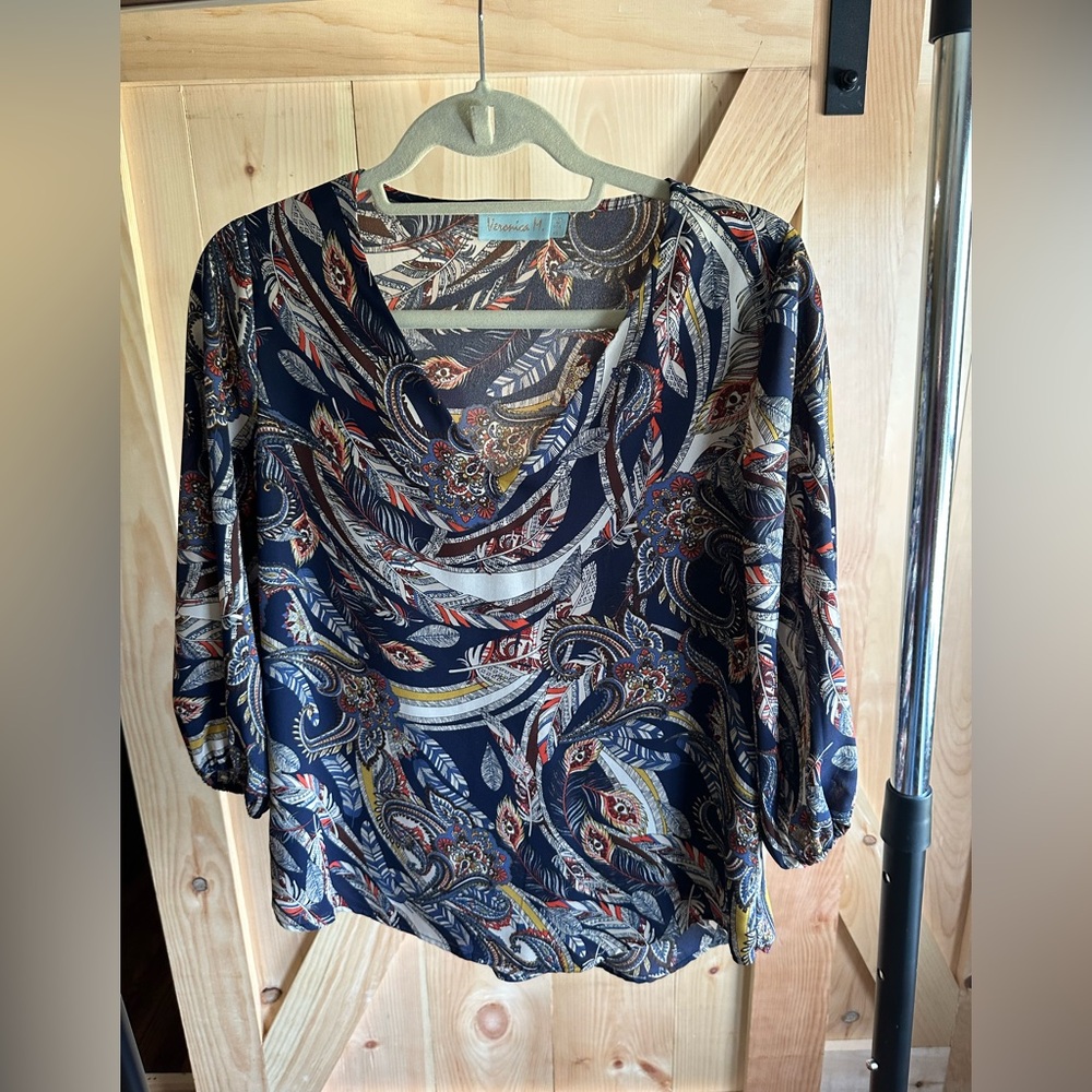 Veronica M Navy Paisley Blouse